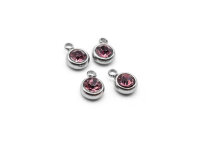 Anhänger mit Strassstein in rosa aus 304 Edelstahl 4...