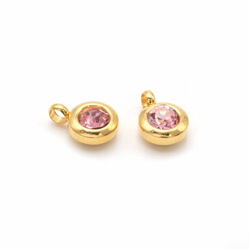 Anhänger mit Strassstein in rosa aus 304 Edelstahl in goldfarben 2 Stück