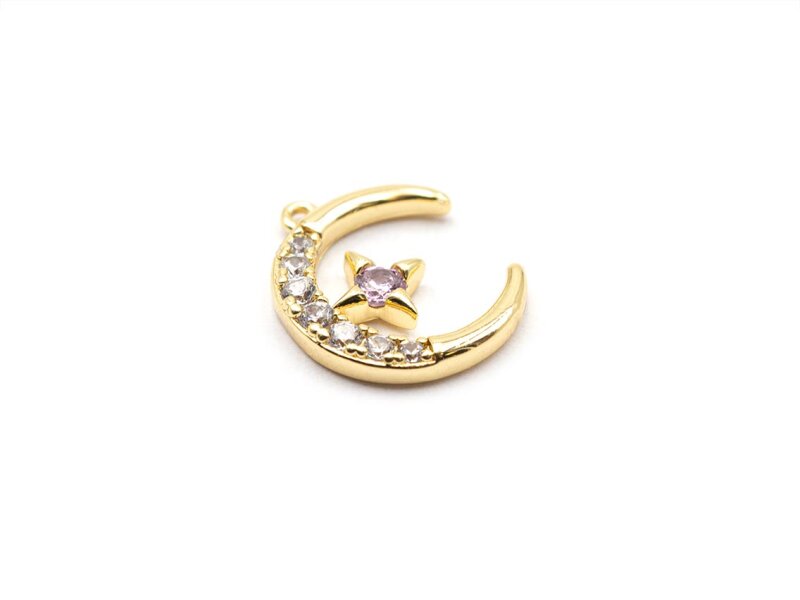 Anhänger Mond Stern mit Strass 18 k Gold beschichtet 1 Stück