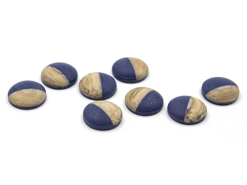 Resincabochons in blau und Holzoptik 12mm 8 Stück