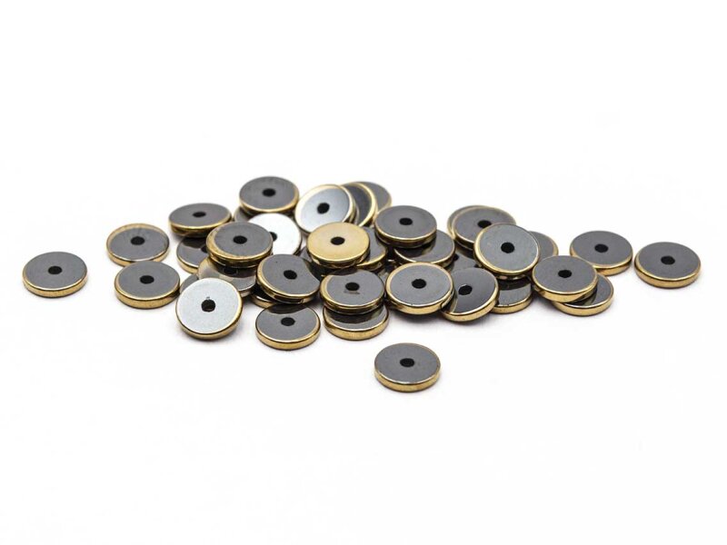 flache Perlen aus synthetischem Hämatit in goldfarben 6mm 40 Stück