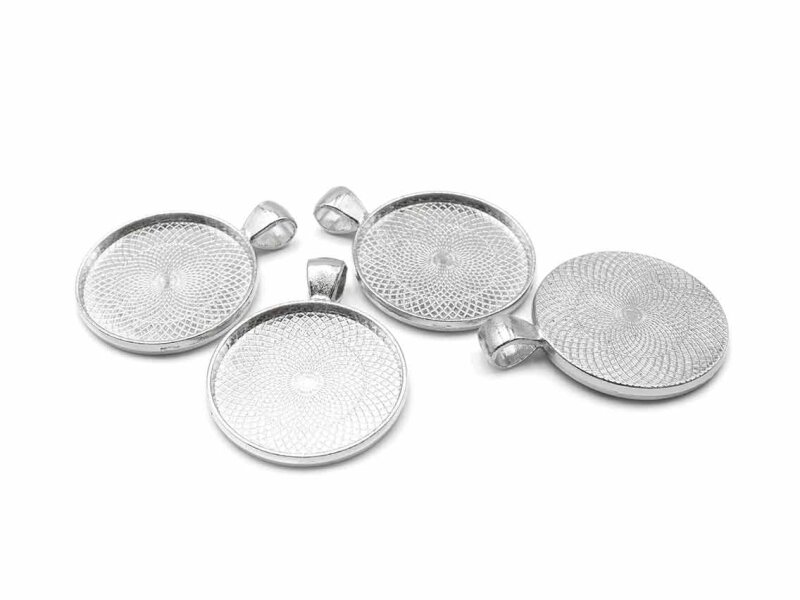 schlichte Fassungen für 25mm Cabochons in platinfarben 4 Stück