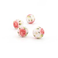 weiße Glasperlen mit Rosenmotiv 8 mm 4 Stück