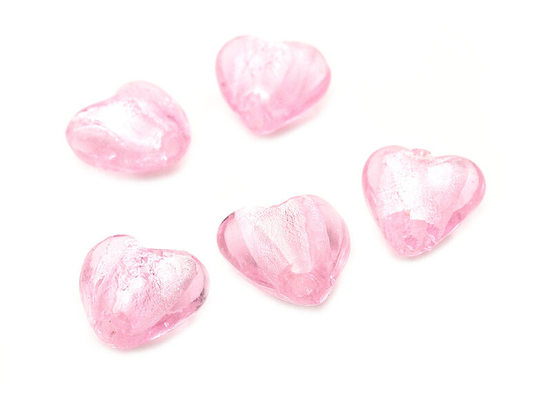 3 Herzen Lampwork Glas in rosa