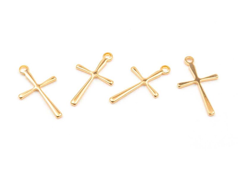 Anhänger als Kreuz 16 mm aus 304 Edelstahl in Goldfarben 4 Stück