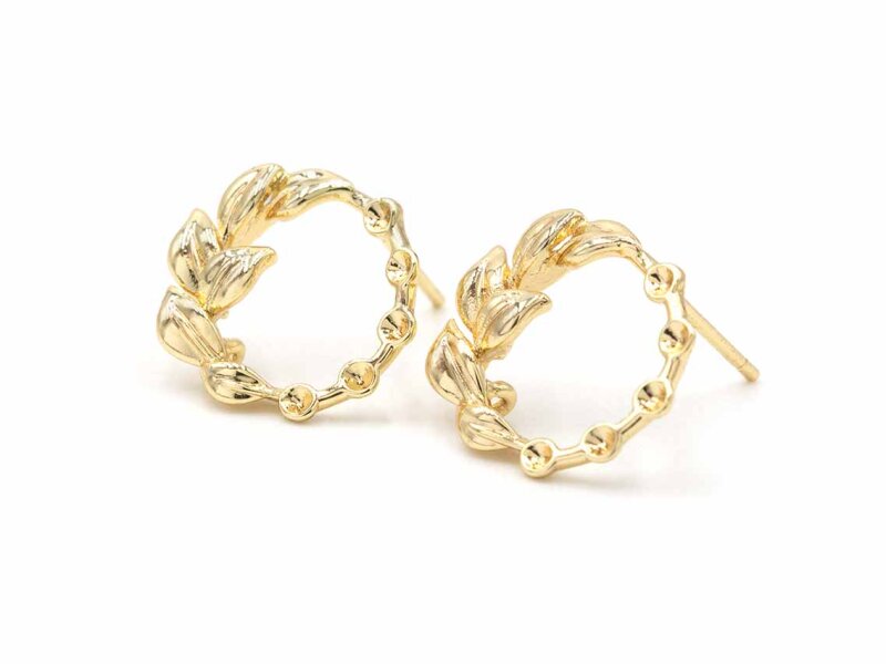 Ohrstecker Römerkranz mit Öse und Strasssteinfassung 18k Gold beschichtet 2 Stück