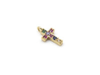 Anhänger Kreuz in goldfarben mit bunten Zirkonia...