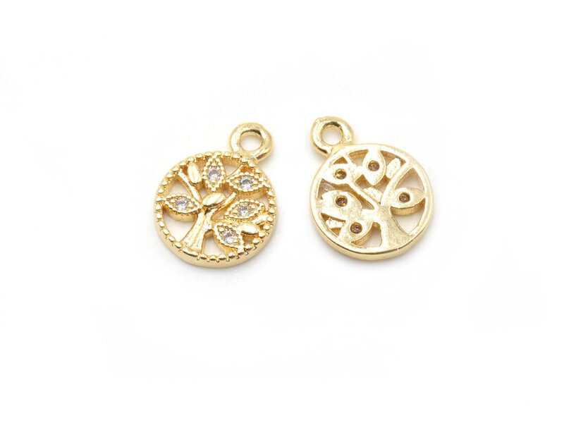 Baum als Anhänger mit Zirkonia 18k Gold beschichtet 2 Stück