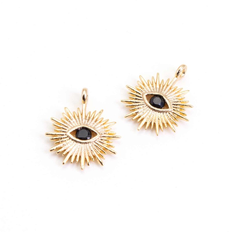 Sonnen Anhänger mit schwarzem Zirkonia 18k Gold beschichtet 11mm 2 Stück