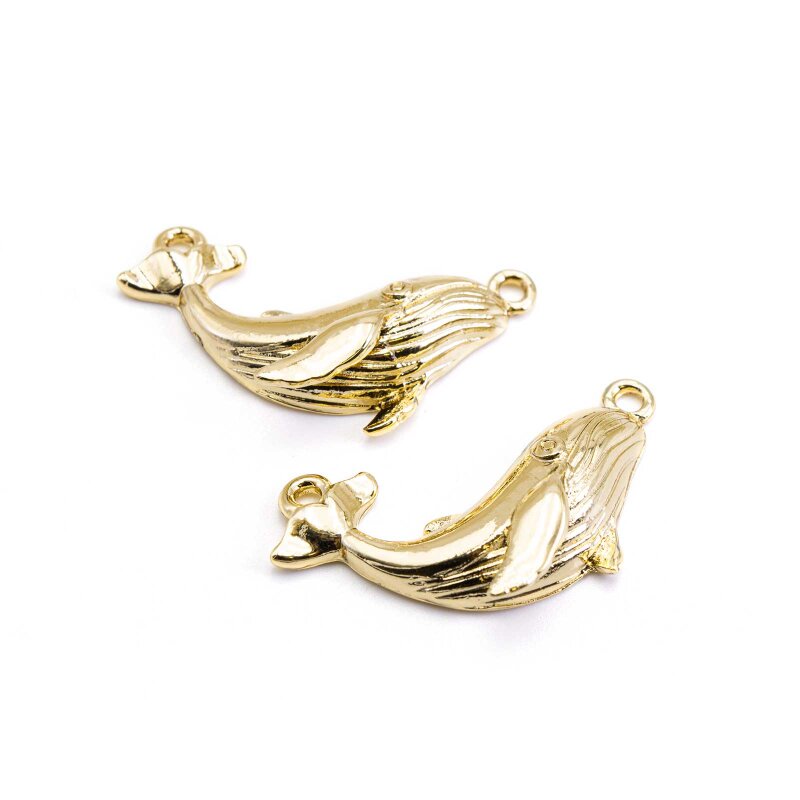 Verbinder als Wal aus Messing 14k Gold beschichtet 2 Stück