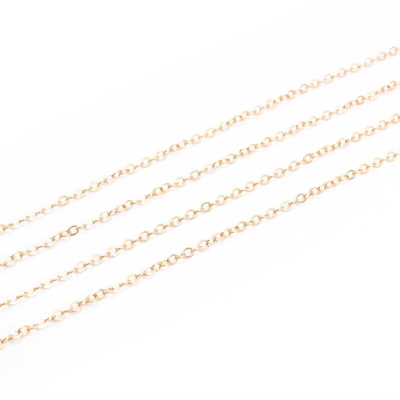 1 m Gliederkette mit flachen Gliedern 2,5 x 2 mm aus Messing mit 18k Goldbeschichtung
