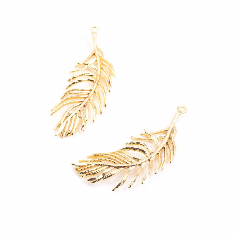 filigraner Anhänger Feder aus Messing 18k Gold beschichtet 2 Stück