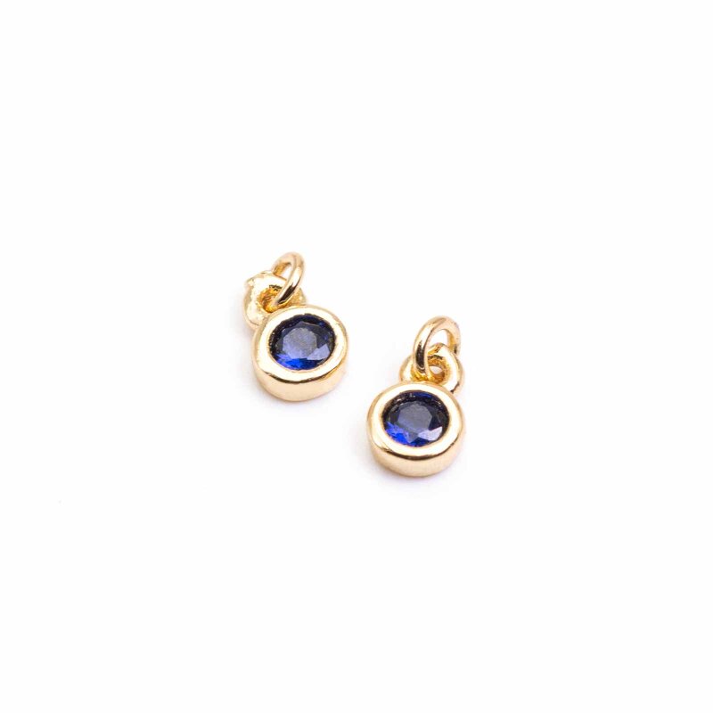 Anhänger aus Messing mit blauem Zirkonia in goldfarben 2 Stück