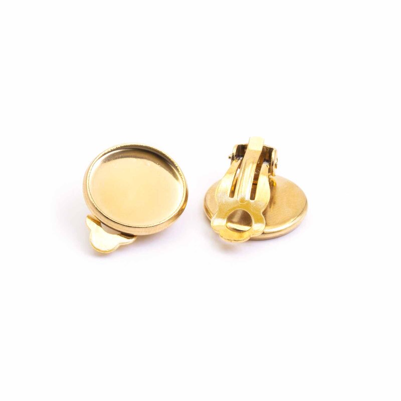 Ohrclips für 12mm Cabochons aus 304 Edelstahl in goldfarben 2 Stück