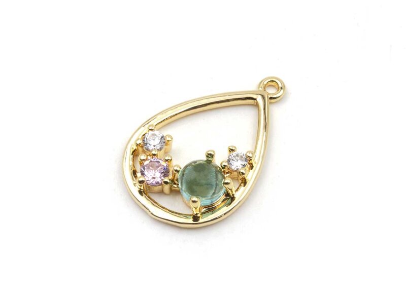 tropfenförmiger Anhänger mit bunten Zirkonias 18k Gold beschichtet 1 Stück