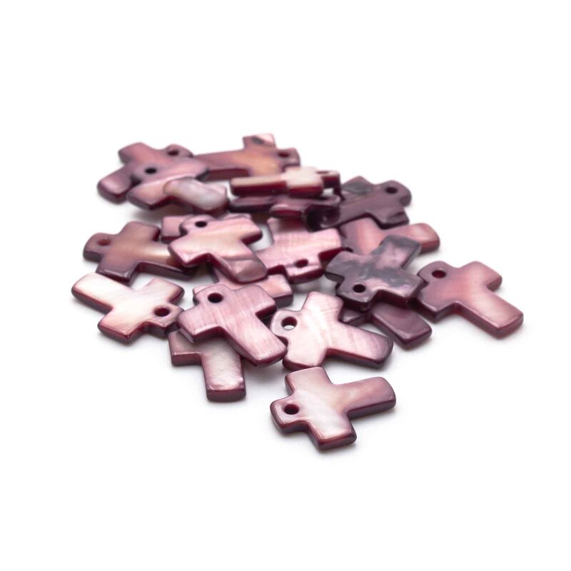Perlmuttanhänger als Kreuz 15mm in violett 10 Stück