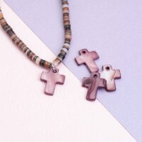 Perlmuttanhänger als Kreuz 15mm in violett 10...