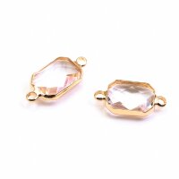 Verbinder Octagon in goldfarben mit klarem Schmuckstein 2...