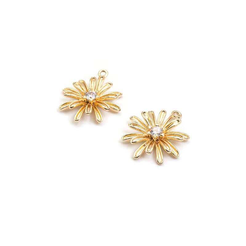 Blumen Anhänger mit Zirkonia 18k Gold beschichtet 2 Stück