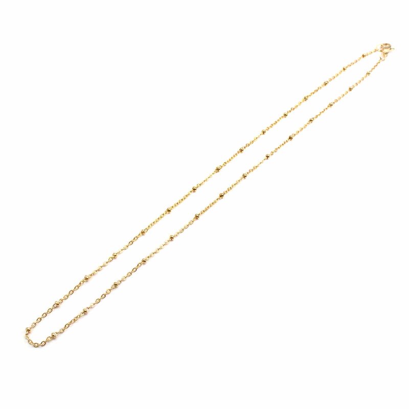 fertige Gliederkette mit kleinen Perlen aus 304 Edelstahl, goldfarben PVD-beschichtet, 45cm