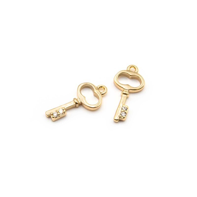 Anhänger Schlüssel mit Zirkonia 18k Gold beschichtet 2 Stück