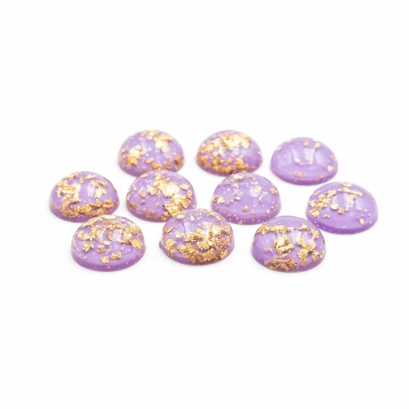 Resincabochons in fliederfarben mit goldfarbenen Glitter 12mm 10 Stück