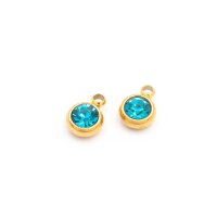 Anhänger mit Strassstein Aqua, Edelstahl, PVD Gold...