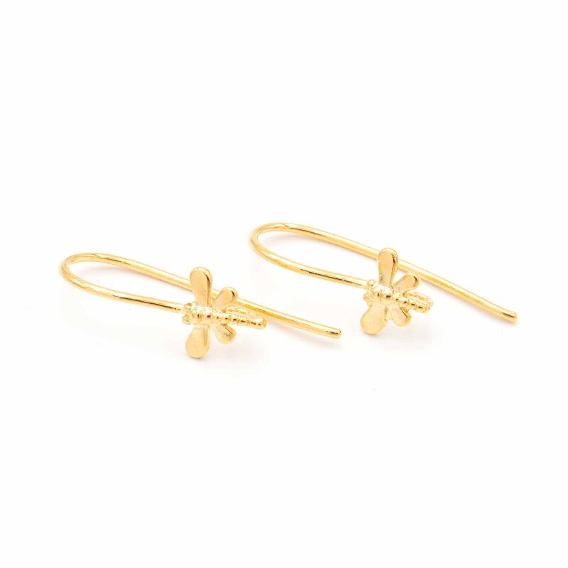 Ohrhaken mit Libelle und Öse aus Messing mit Goldbeschichtung 2 Stück