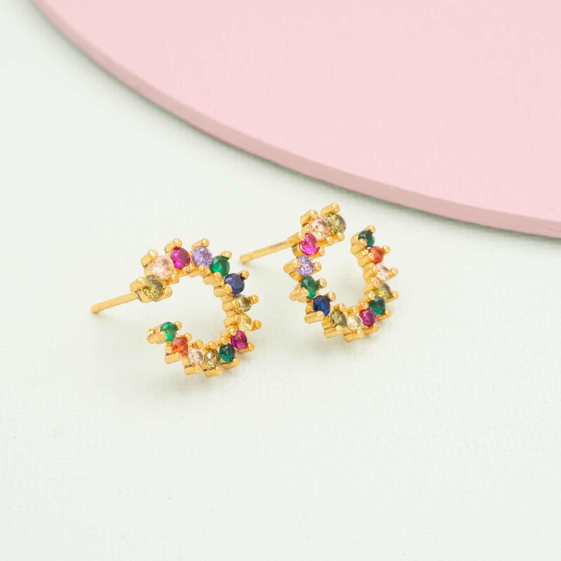 Ohrstecker Emilia mit bunten Zirkonia in goldfarben