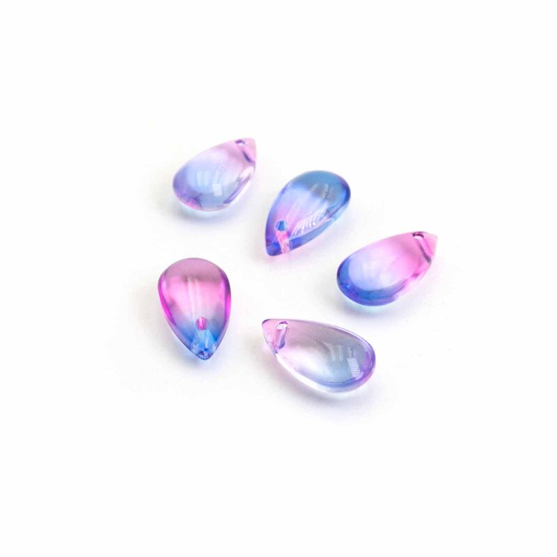 Glasanhänger als Tropfen Farbverlauf rosa blau 8x14mm 5 Stück