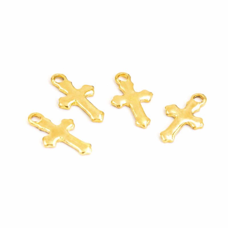 Anhänger als Kreuz 12 mm aus 304 Edelstahl in Goldfarben 4 Stück