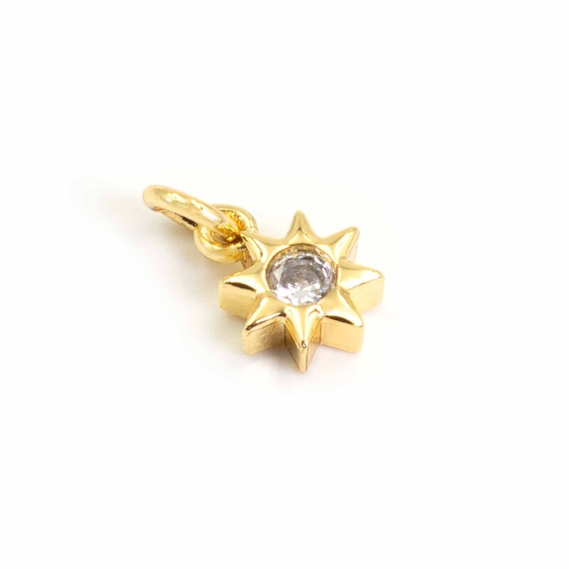 Anhänger Sonne mit Zirkonia, Messing, Anlaufschutz (E-Coating), goldfarben, 6 mm, 1 Stück