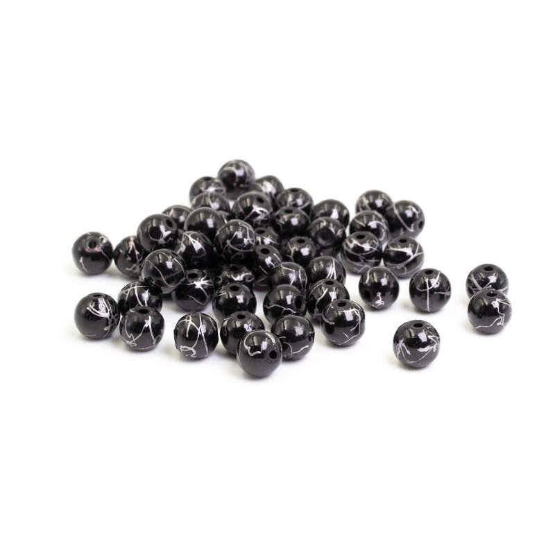 Glasperlen in schwarz mit weißer Maserung 6mm 50 Stück