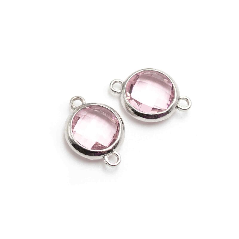 runde Verbinder aus Messing mit rosa facettiertem Schmuckstein 2 Stück