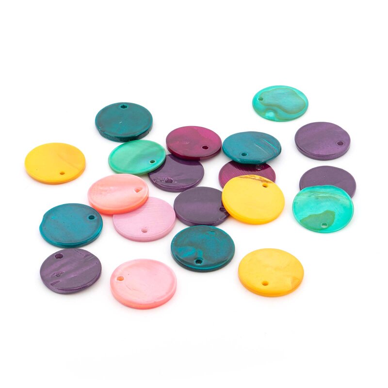 Perlmuttscheiben 15-16mm Farbmix rund mit Bohrung 20 Stück