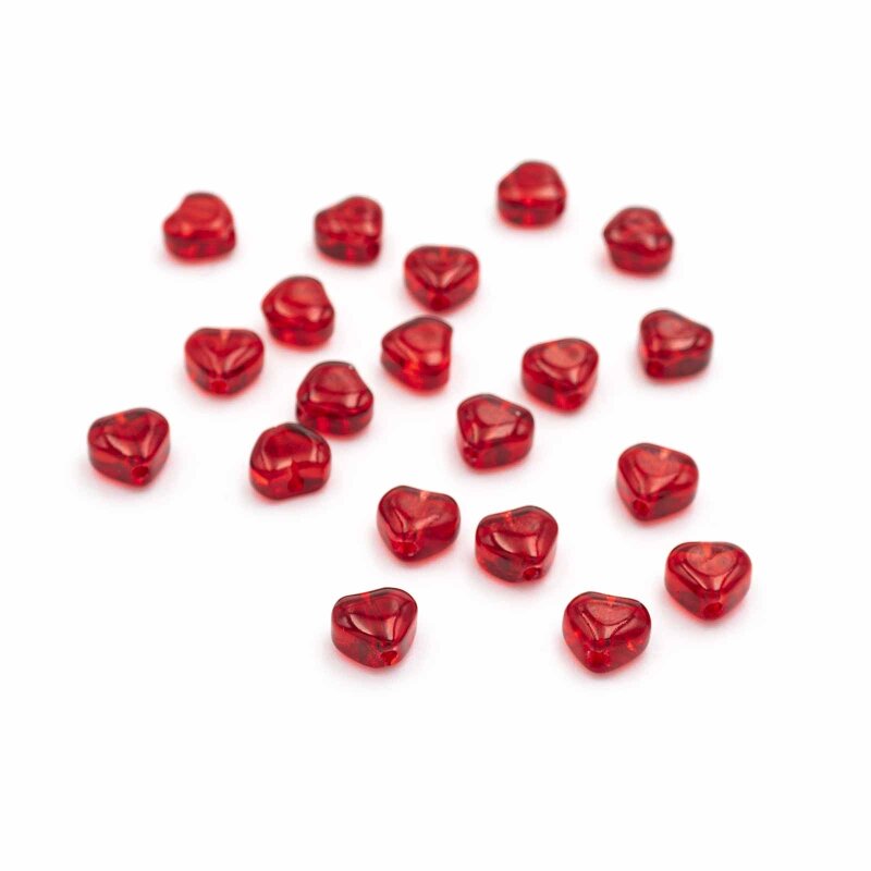 Glasperlen als Herz in transparenten rot 6mm 20 Stück