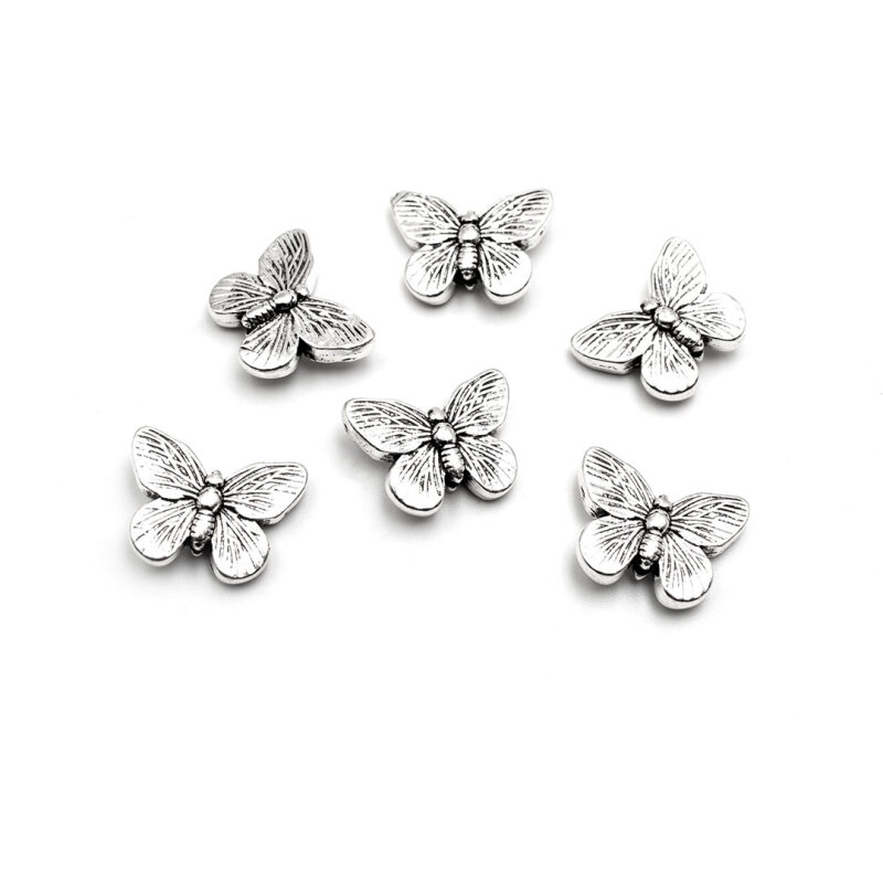 Perlen als Schmetterling in antik silberfarben 14x18mm 6 Stück