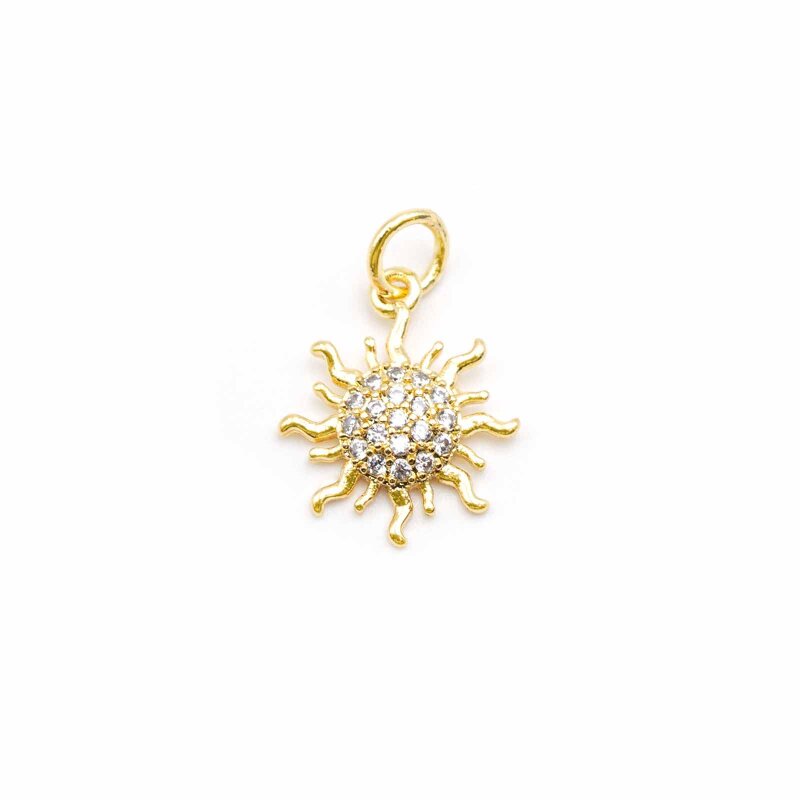 Anhänger als Sonne mit Zirkonia, 18K Gold beschichtet, 15 x 12 mm, 1 Stück