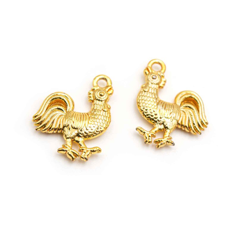 Anhänger als Hahn 18k Gold beschichtet 2 Stück