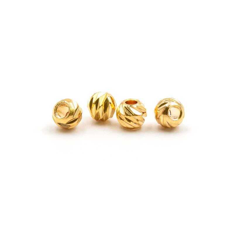 runde Zwischenperlen aus Messing mit 24K Goldbeschichtung, 4 mm, 4 Stück