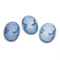 Resin-Kameen Cabochons Lady-Profil Blau-Weiß - 25 x...