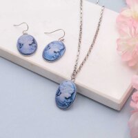 Resin-Kameen Cabochons Lady-Profil Blau-Weiß - 25 x...