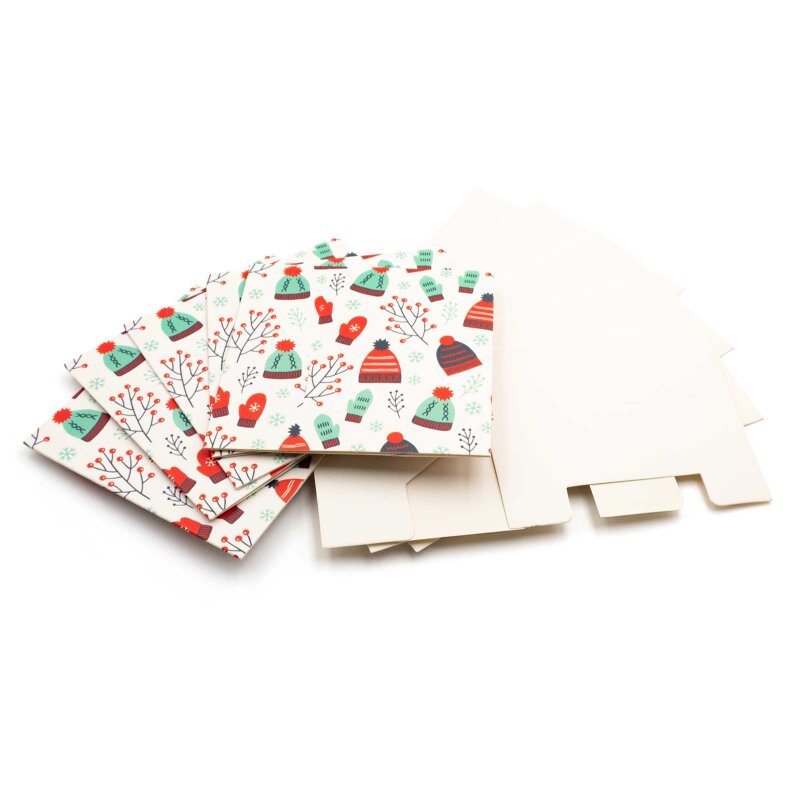Faltschachtel Winterspaß weiß  9x6 cm in weiß 5 Stück