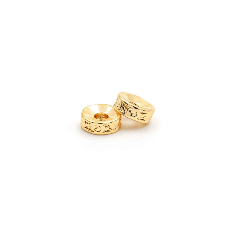 Zwischenperlen mit Prägung 18k Gold beschichtet 6mm 2 Stück