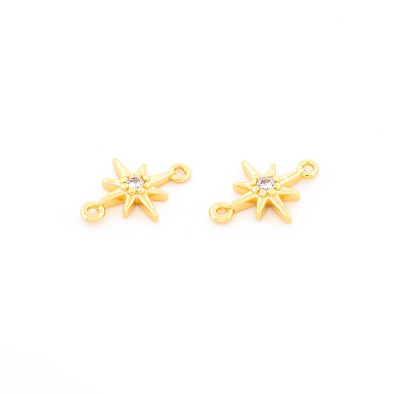 Stern-Verbinder mit Zirkonia, 18K Gold beschichtet, 11,6 x 8,5 mm, 2 Stück