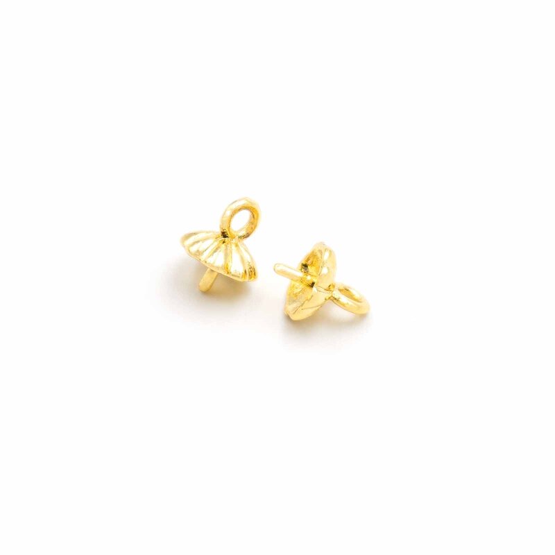 Aufhängung für halbgebohrte Perlen Messing 18K vergoldet Perlenkappe mit Öse 7x8mm 2 Stück