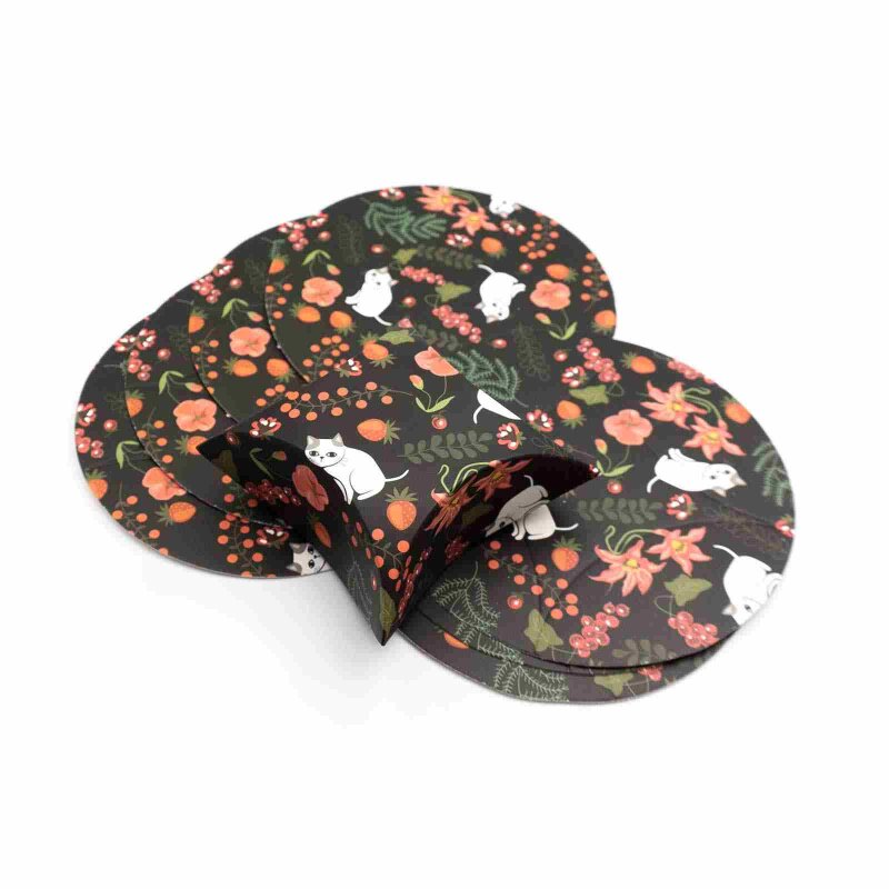 Schmuckverpackung Faltschachtel in Schwarz mit Kätzchen 8x8 cm 4 Stück