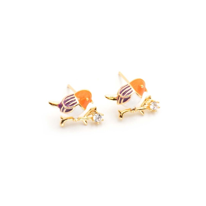 Ohrstecker Vogel mit Zirkonia Schmuckstein und Öse 18k Gold beschichtet 2 Stück