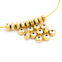 Perlen Rondelle aus synthetischem Hämatit, 18K Gold...