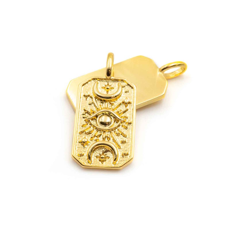 Anhänger Plättchen mit Auge und Mond aus Edelstahl, goldfarben IP beschichtet, 22,5 x 10,5 mm, 1 Stück